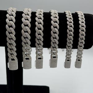 Bransoletka VVS1 Moissanite Miami Cuban Link – Solidne srebro próby 925, biżuteria Iced Out Hip Hop, styl rapera, dostępne wszystkie rozmiary