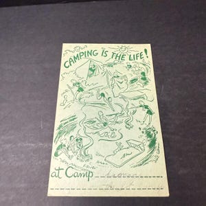 Cartão postal vintage do acampamento das escoteiras - Acampar é a vida - Helen Storrow - Colecionável