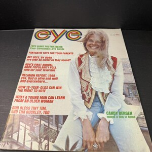 Eye Magazine december 1968 Candy Bergen-fotoomslag met kerstkaartposter