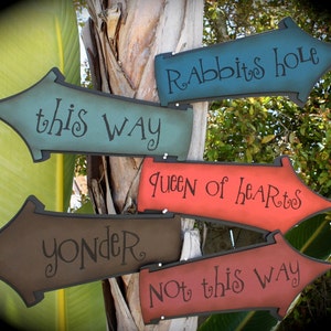 Mad Hatter&#39;s Tea Party/Alice in Wonderland directional signs...DARK and WICKED colors...NEW