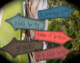 Mad Hatter's Tea Party/Alice in Wonderland directional signs...DARK and WICKED colors...NEW