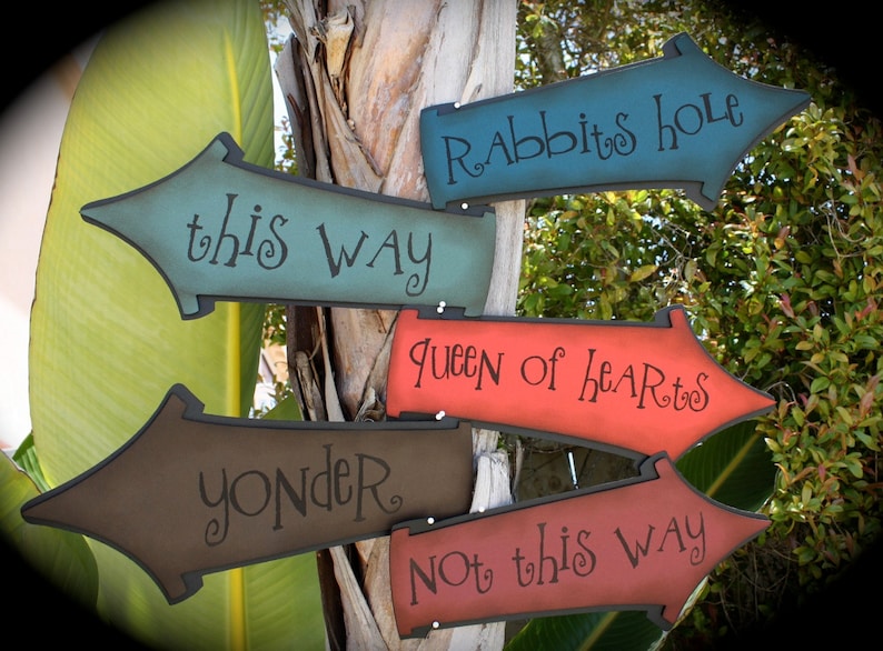 Mad Hatter's Tea Party/Alice in Wonderland directional signs...DARK and WICKED colors...NEW image 1