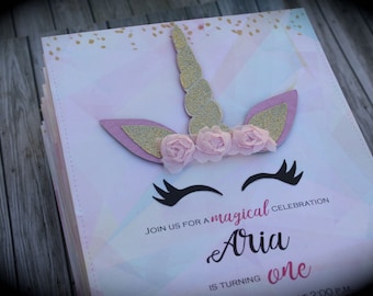 Pink and Gold UNICORN invitation