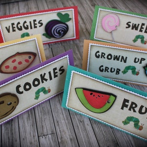 The HUNGRY CATERPILLAR themed Food Tents...Menu Cards....Place Cards...Food Signs set of 4 image 3