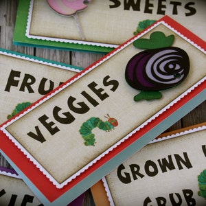 The HUNGRY CATERPILLAR themed Food Tents...Menu Cards....Place Cards...Food Signs set of 4 image 2