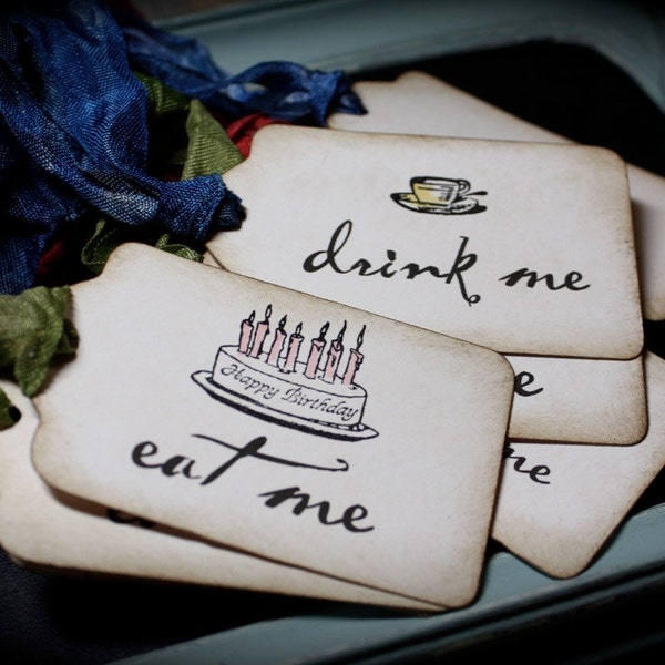 Alice in Wonderland EAT Me...DRINK Me tags for any occasion..set of 12