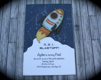 ROCKET SHIP Outer Space Party Invitation