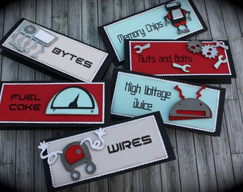 ROBOT themed Food Tents...Menu Cards....Place Cards...Food Signs - set of 4