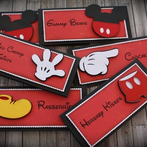 MINNIE/MICKEY Mouse themed Food Tents...Menu Cards....Place Cards...Food Signs set of 6 image 1