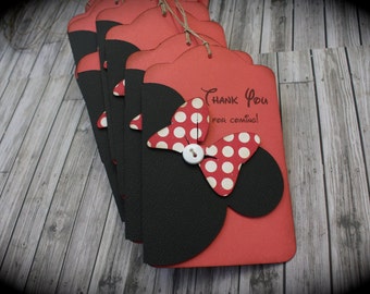 MINNIE Mouse Thank You tags....VINTAGE pink or red...set of 5