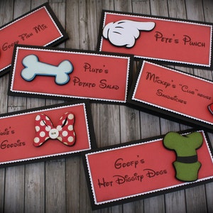 MINNIE/MICKEY Mouse themed Food Tents...Menu Cards....Place Cards...Food Signs set of 6 image 3