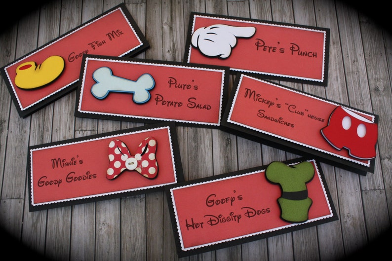 MINNIE/MICKEY Mouse themed Food Tents...Menu Cards....Place Cards...Food Signs set of 6 image 3