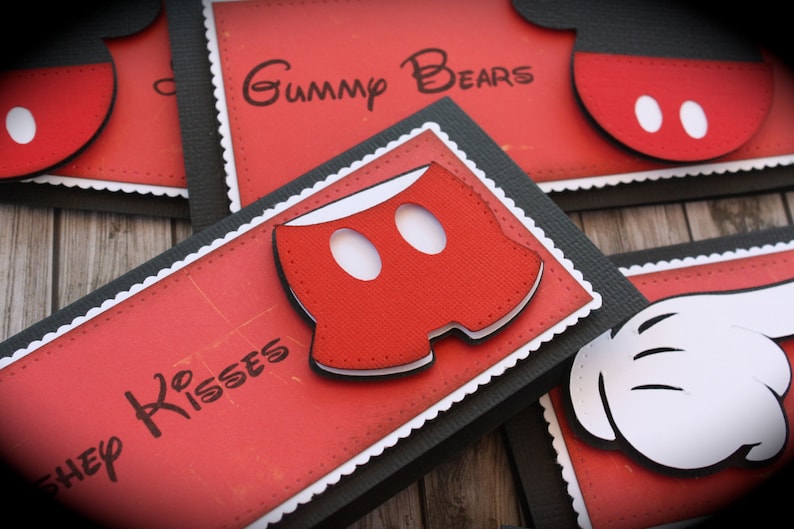 MINNIE/MICKEY Mouse themed Food Tents...Menu Cards....Place Cards...Food Signs set of 6 image 2