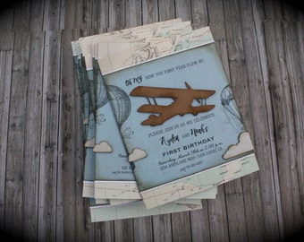 Vintage AIRPLANE/BALLOON Invitation for any occasion