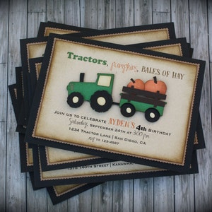 Tractors, Pumpkin, Bales of Hay - FALL inspired INVITATION