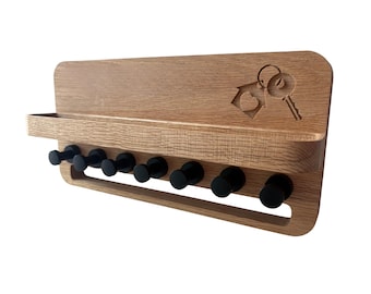 Houten sleutelrek – aanpasbaar – wandkapstok met plank – cadeau voor gezinnen en huishoudens – moderne sleutelhouder