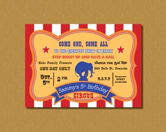 Printable - Circus Elephant- Vintage Ticket/Poster Inspired Birthday Party Invitation