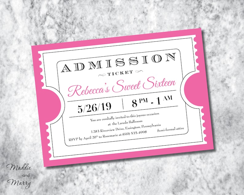 Printable Admission Ticket Party Invitation Etsy