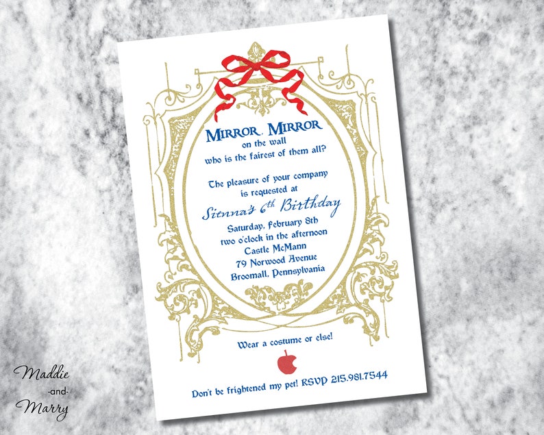 Printable Mirror Snow White Invitation Vintage Regal Frame Once Upon A Time Fairy Tale Evil Queen Free Color Change