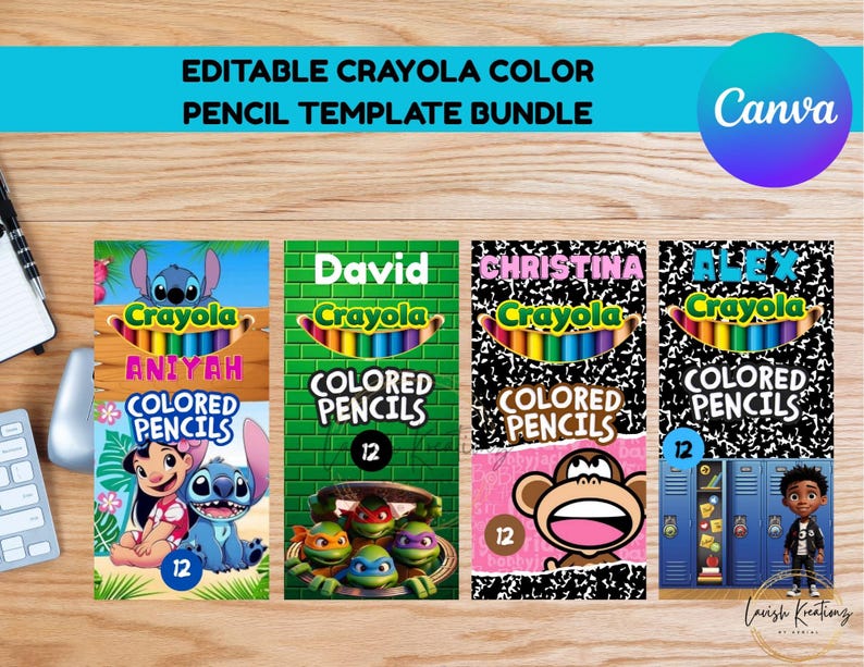 Back to School Colored Pencil Label Template – Editable in Canva ...