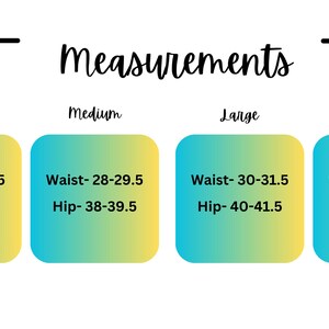 May include: A chart showing size measurements for underwear in inches. The chart shows the waist and hip measurements for small, medium, large, and extra-large sizes.