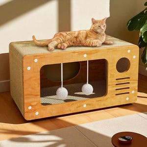 2-in-1 Cat Scratcher Lounge Bed with Toys – Durable Cardboard Cat Furniture