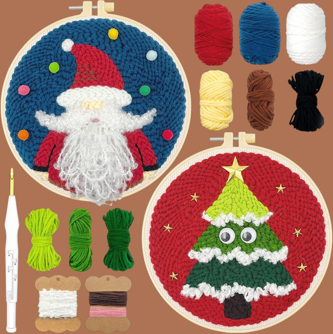 Christmas Punch Needle Kit – Santa & Tree Designs With Adjustable Pen ...