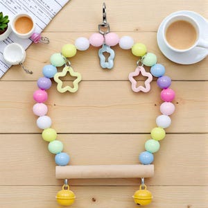 Wooden Bird Swing Toy with Bell – Hanging Parrot Perch for Cockatiel, Budgie, Lovebird – Chew Toy Cage Accessory