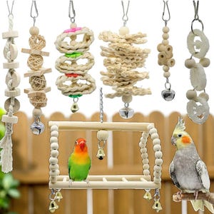 7-Pack Bird Toys Set – Parrot Swing, Chewing Toys, Hanging Bells for Cage – Climbing & Biting Toys for Budgie, Cockatiel, Lovebirds