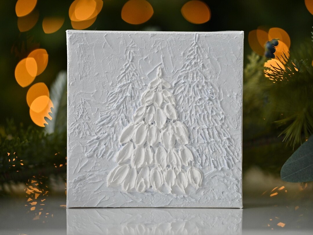 MADE TO ORDER. Textured Christmas Tree Painting: Snowy Forest Art (6