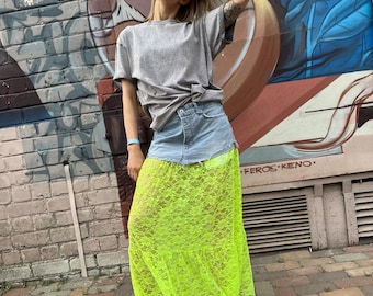 Lace Asymmetrical denim skirt for woman