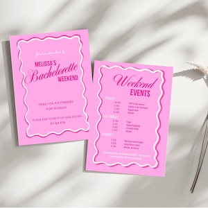 Hens pink wave invitation & itinerary template,  Wavy Border Hens Party Invite With, Bridal Shower Bachelorette Invitation, digital template