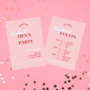 Pink Red Modern Hens Weekend Events Invitation | Instant Download | Editable Party Invitation | Bridal Shower Invitation