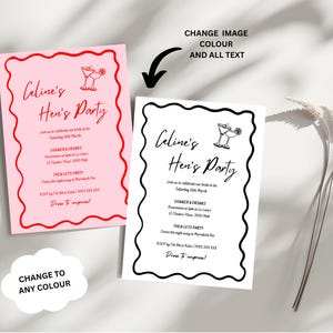 Editable Wavy invitation, Pink and Red Invite, red wavy border invitation, soft pink invite, editable invite