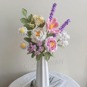 Gehäkelte Blumen Boutique: Pfingstrose, Gänseblümchen, Jasmin, Lavendel - Geschenk für Papa, Geschenk für sie, schöne Blumen, Blumendekor