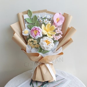 Häkelblumen Strauß: Gänseblümchen, Pfingstrose, Calla - Zeige Deine Liebe, Geschenk für Mama, Einweihungsparty