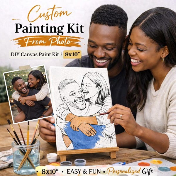 Custom Painting Kit from Photo, DIY Canvas Paint Kit, Beginner Painting Kit, Sip and Paint Party Kit, Personalized Art Gift 8x10