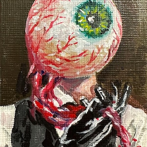 ACEO Original Gemälde ""Das Auge der Bewusstheit"" | Kunst-Sammelkarte (ATC) | Surreale Acrylminiatur von WM | Jahr 2024