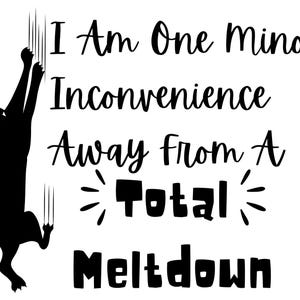 Téléchargement numérique - « I Am One Minor Inconvenience Away From A Total Meltdown » - dtf, svg, png, jpeg, fichier de coupe, sublimation