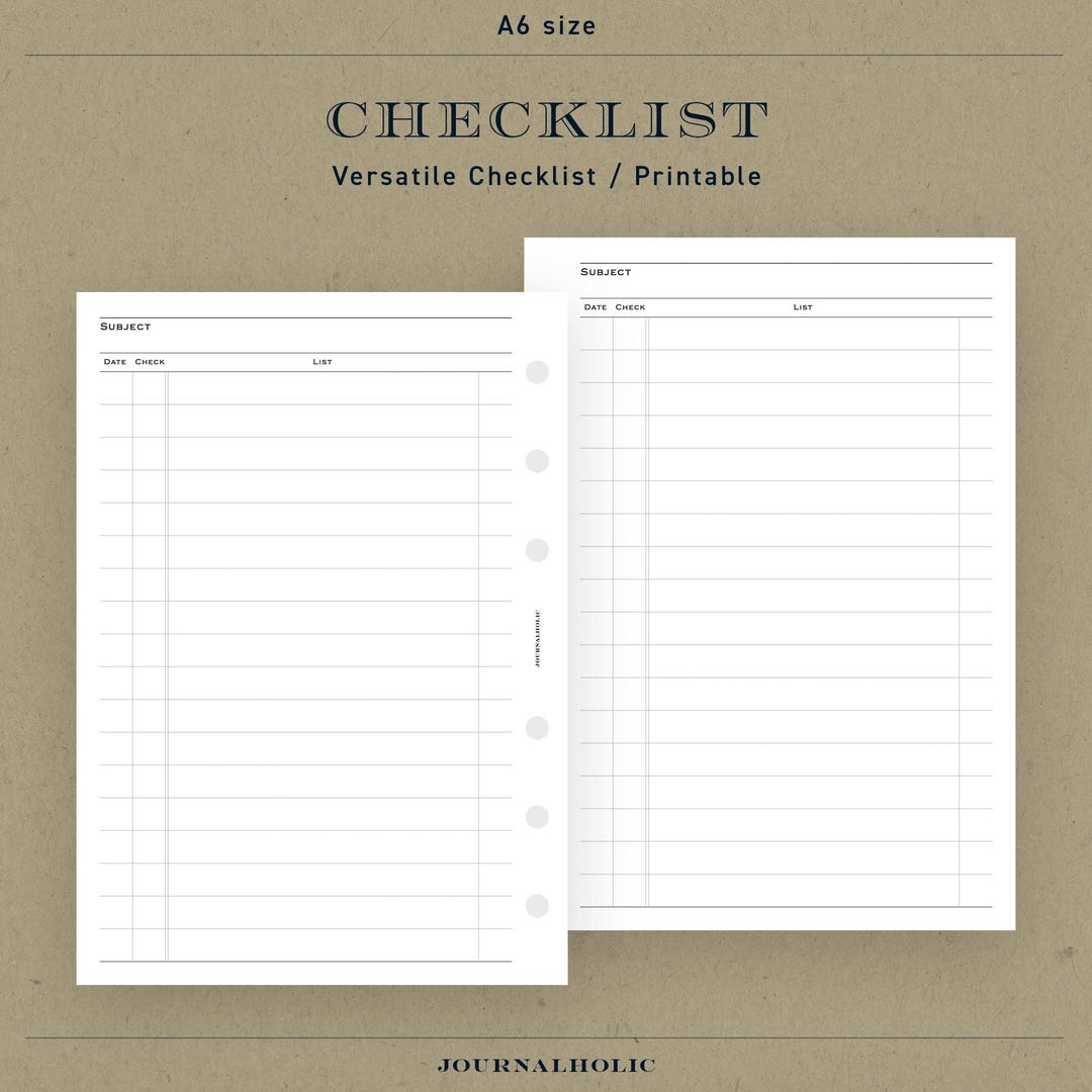 A6 | Checklist | Printable Ring Planner Inserts, Versatile Checklist ...
