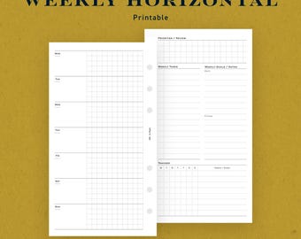 Personal size | Weekly Horizontal Planner Inserts: Monday start (Printable PDF)