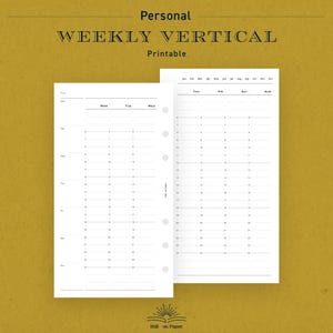 Personlig storlek | Vertikala veckoplanerare: Start på söndag och måndag (utskrivbar PDF)