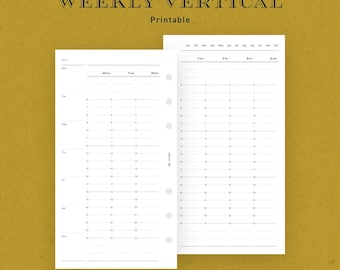 Personal size | Weekly Vertical Planner Inserts: Sunday & Monday Start  (Printable PDF)
