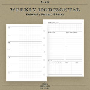 Tamaño A6 / Inserciones horizontales semanales: inicio el lunes (PDF imprimible)