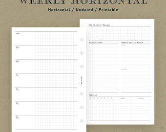 A6 size | Weekly Horizontal Inserts: Monday start (Printable PDF)