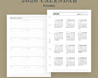 A6 size | 2026 Calendar Inserts (Printable PDF)