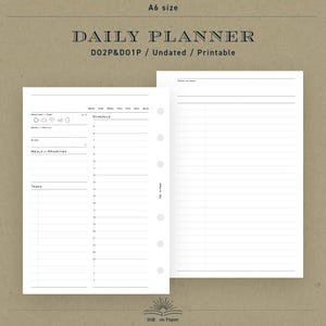 A6 | Daily Planner | Printable Ring Planner Inserts, Day on a page & Day on 2 pages, Undated