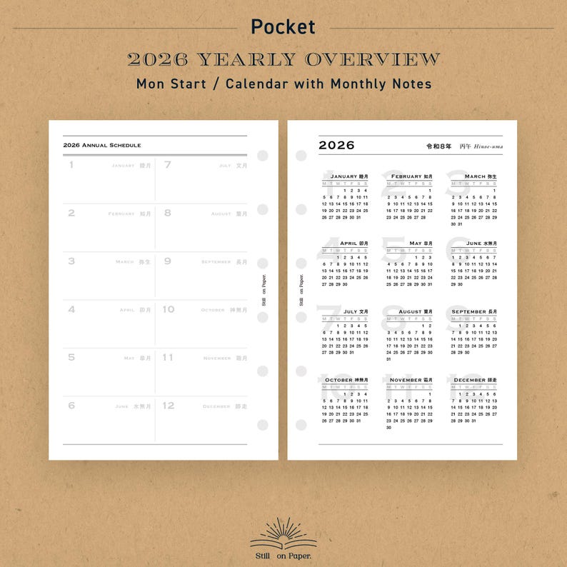 Pocket Size | 2026 Calendar Inserts (printable PDF) - Etsy