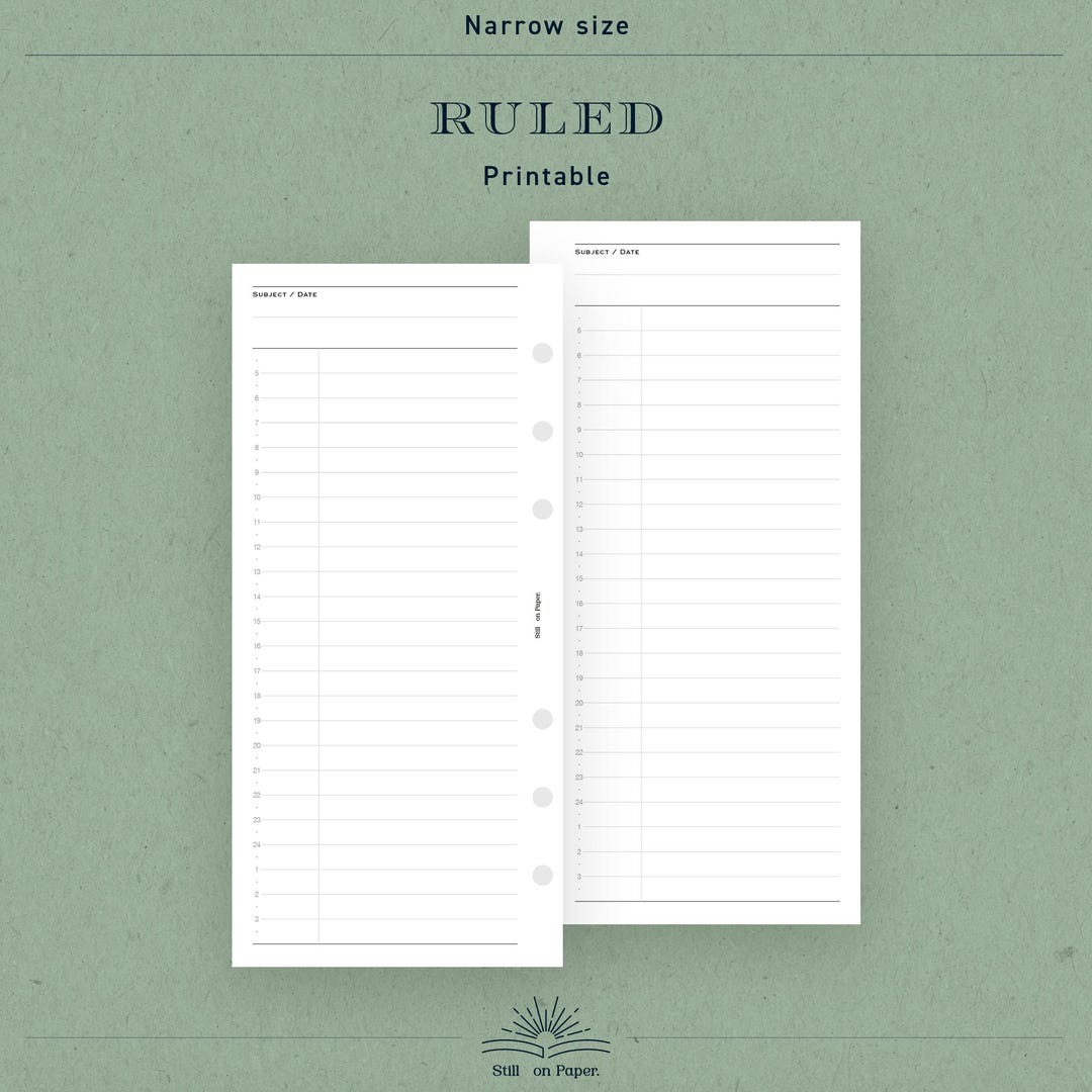 Narrow Size Note Narrow Size | Ruled With Timeline Inserts: Hobonichi Style (printable ...