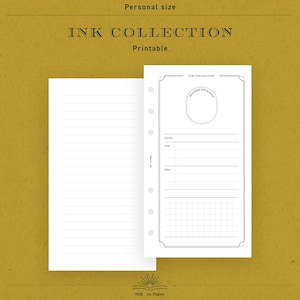 Könnte beinhalten: Weiße, bedruckbare Seiten der Tintensammlung mit linierter und karierter Aufteilung. Die Seiten enthalten den Text "INK COLLECTION" und "Printable". Oben auf der Seite steht "Personal size".